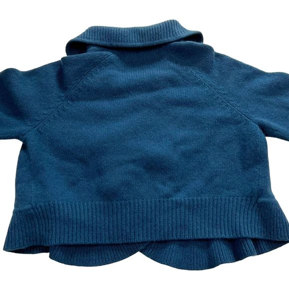 Cynthia Steffe Women 100% Cashmere Ruffle Trim Crop Cardigan Sweater Drk Teal, M - Picture 8 of 15